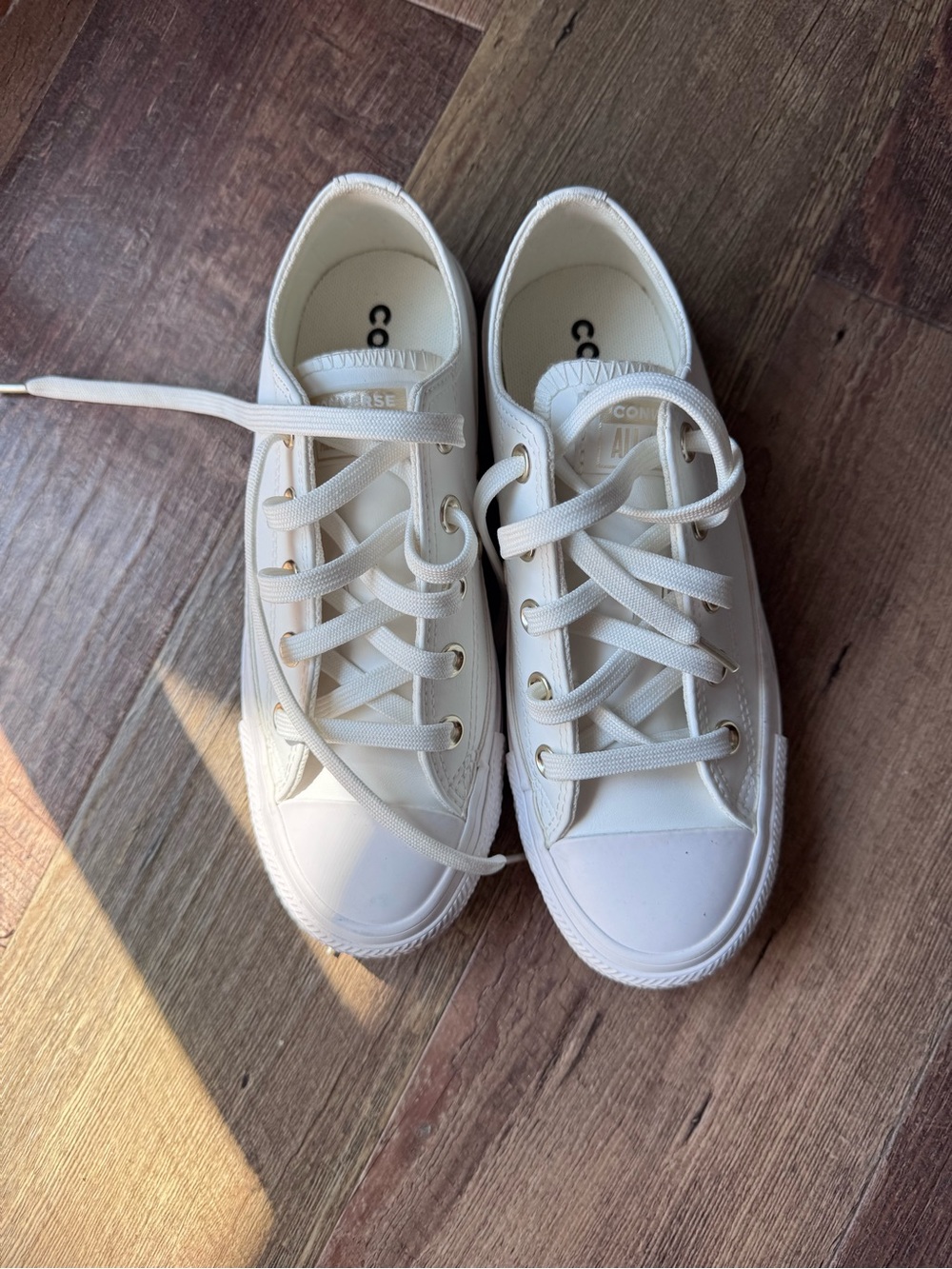 Converse Cream Low Top Sneakers with Gold Eyelets
